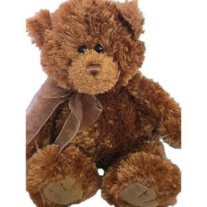 Gund Shaggy Plush Brown Teddy Bear Pretty Sheer Bow 11" Stuffed Animal Huggable
